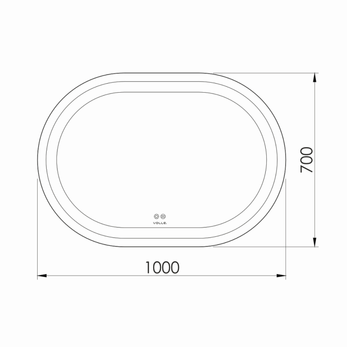 LUNA OVALADO дзеркало підвісне горизонтальне овальне 100*70см, з підсвічуванням по контуру, з підігрівом, з сенсорним вимикачем