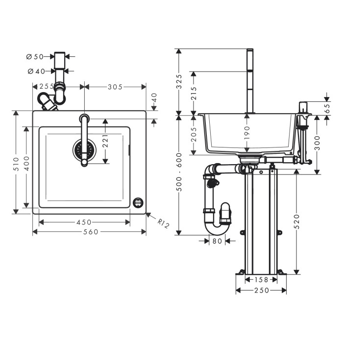 Кухонна мийка кам'яна HANSGROHE C51-F450-06 43217000