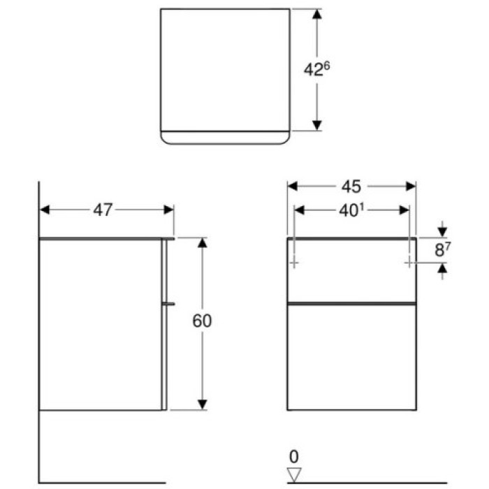 SMYLE SQUARE тумба 45*60*47см, з 2мя ящ., білий/фарбований високоглянцевий, білий/з матовим порошковим покриттям