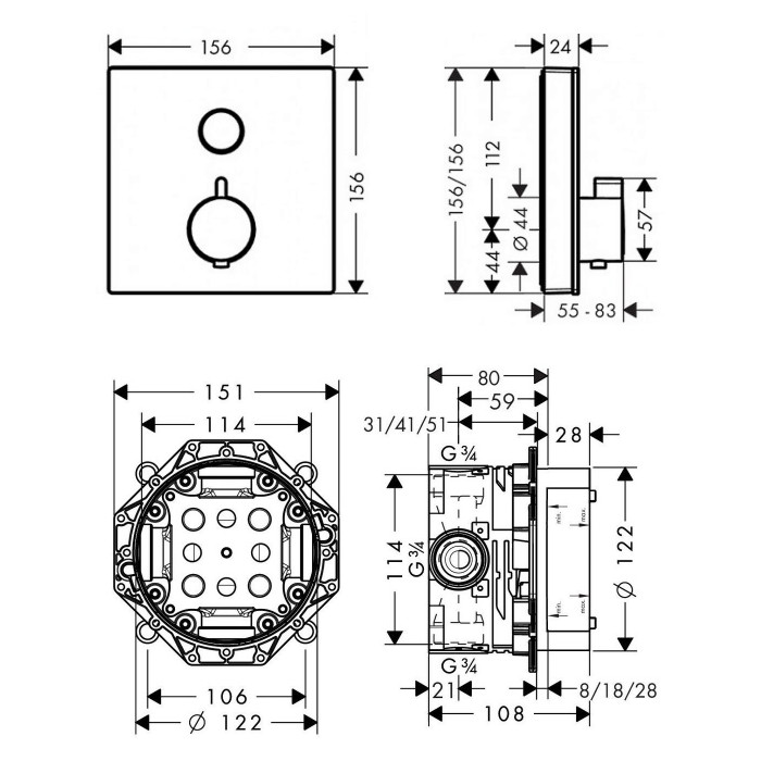 Змішувач для душа HANSGROHE SHOWER SELECT 15737600+01800180, хром