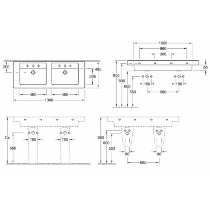 VILLEROY&BOCH Умивальник 130*49см двійний, White Alpin