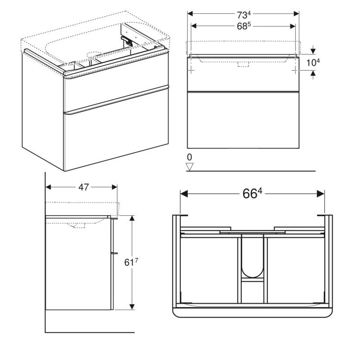 SMYLE SQUARE тумба для умивальника 73,4*61,7*47см, з 2мя ящ., білий