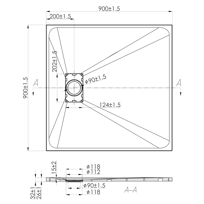 Піддон LA PIETRA квадратний 90*90 см, grey