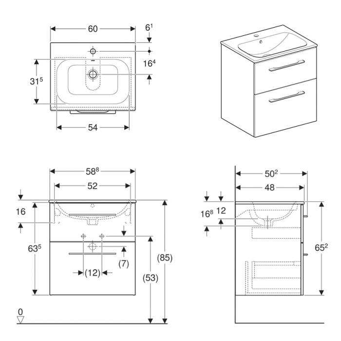 Тумба з умивальником GEBERIT SELNOVA SQUARE 501.236.00.1, білий