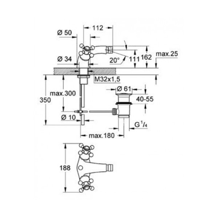 SINFONIA-змішувач GROHE 24003000 IG на біде, хром-золото