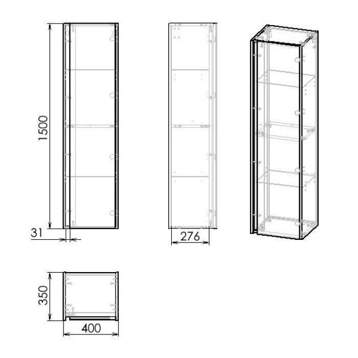 BLATNA L пенал 150*40*35 см, підвісний, колір ільм бергамо