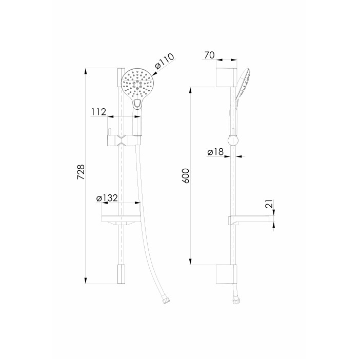 CASCADA B45 гарнітур душовий, лійка d110 мм, 3 режими, штанга 720 мм, шланг PVC 1500 мм, мильниця, de la noche