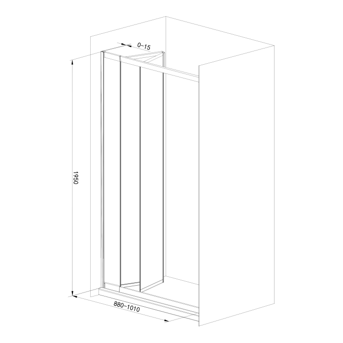 Дверь в нишу 95*195см bifold, регулируемый (+/-5см) профиль хром, стекло прозрачное