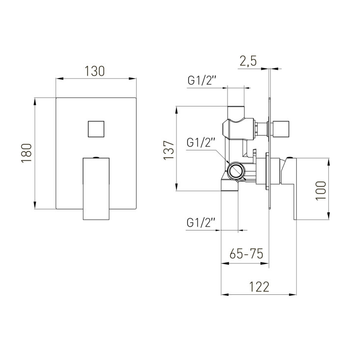 PARDO змішувач прихованого монтажу, 2-F, cromo