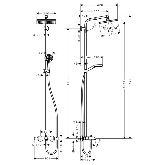 CROMETTA E 240 1jet Showerpipe душова система з термостатом  для ванни, хром
