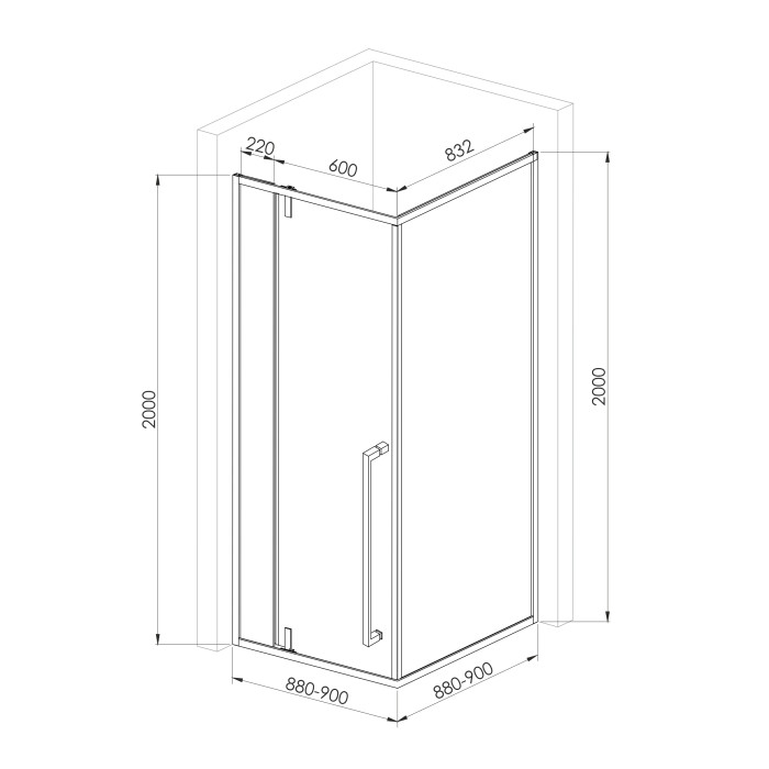 MORA 90-C душова кабіна 90*90*200 см квадратна, двері розпашні, профіль хром, скло прозоре