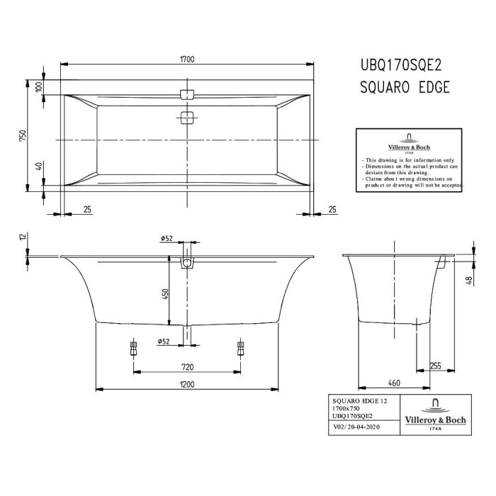 SQUARO EDGE 12 вана 170*75 см