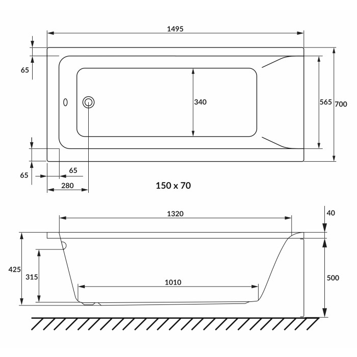 SOLO ванна 150*70*42,5см без ніжок, акрил 5мм