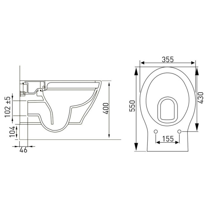 IBERIA унітаз 55*35,5*40см підвісний Rimless, сидіння тверде Slim slow-closing