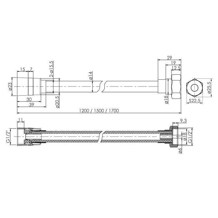 IMPRESE шланг для душу, PVC, 1700 мм, anti-twist