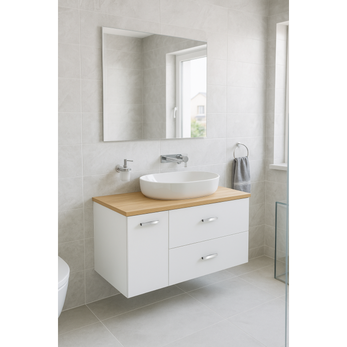 VICTORIA BASIC MODULAR комплект 89см: тумба 59см під накладний умивальник; модуль 30см із дверцятами; стільниця89 см; колір:білий/білий/дуб