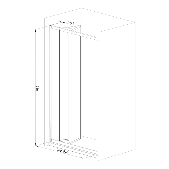 Двері в нішу 85*195см bifold, регульований (+/-5см) профіль хром, скло прозоре