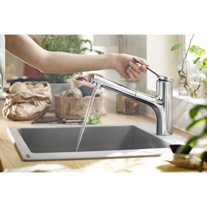 ZESIS M33 змішувач для кухні 150, 1jet , ECO з висувним виливом, колір хром