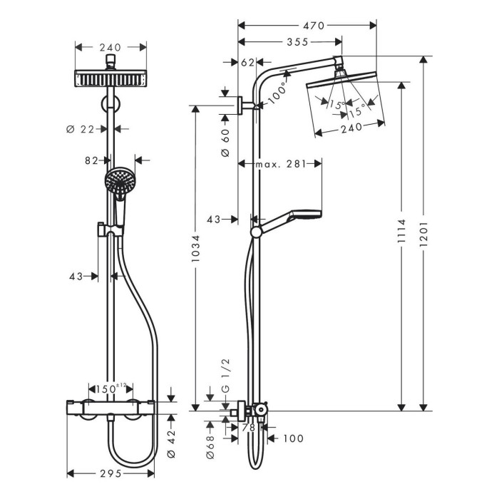 Crometta Е 240 1jet Showerpipe Душова система з термостатом, хром
