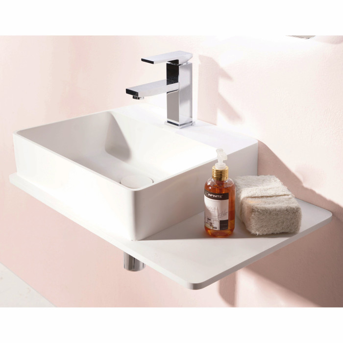 Умивальник 58*37*12,5см підвісний, з поличкою кам'яний Solid surface