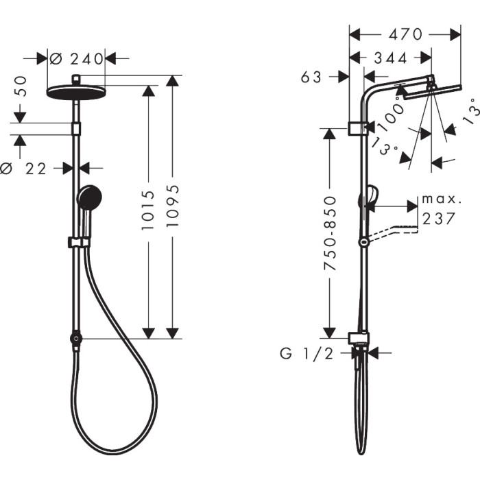 ACTIVERA S 240 1jet Showerpipe  Reno душова система EcoSmart, хром