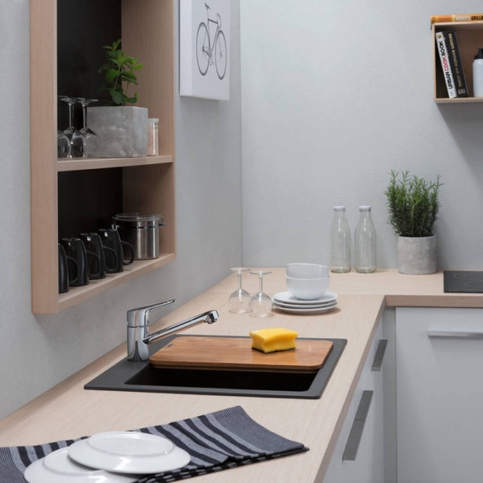 S510-F450 мийка для кухнi, вбуд., розмiри вирiзу: 54*49см, iз матерiалу Silicatec, колiр чорний графiт