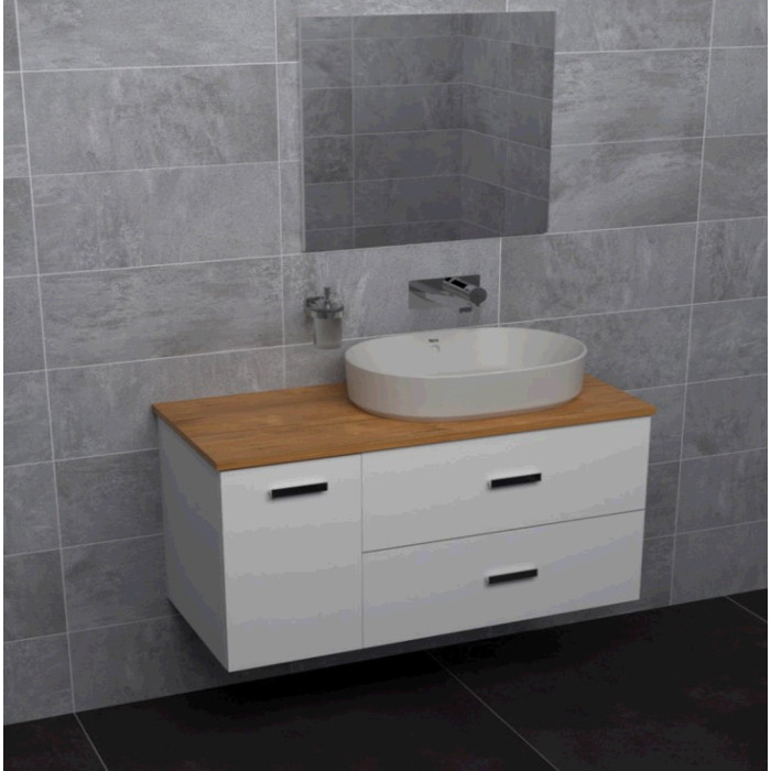 VICTORIA BASIC MODULAR комплект 89см: тумба 59см під накладний умивальник; модуль 30см із дверцятами; стільниця89 см; колір:білий/білий/дуб
