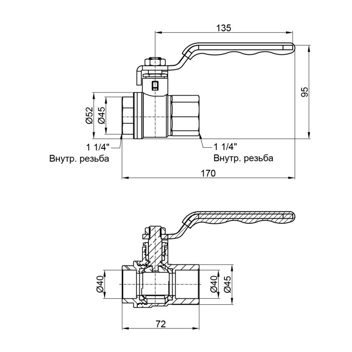 Кран кульовий Thermo Alliance Standart 1" 1/4 ВР для води (важіль) SD600NW32PN40