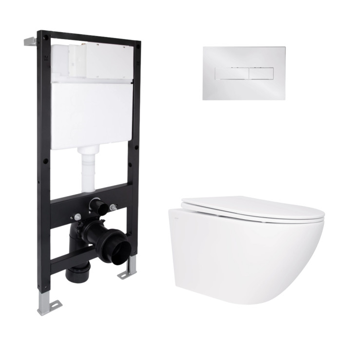 Готове рішення Qtap для ванної кімнати: підвісний унітаз Jay Rimless 520x360x320 + комплект інсталяції Standard (лінійна клавіша Chrome)