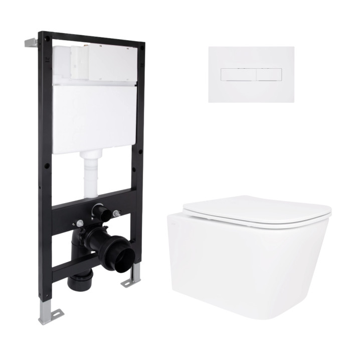 Готове рішення Qtap для ванної кімнати: підвісний унітаз Crow Rimless 485x340x330 + комплект інсталяції Standard (лінійна клавіша White)