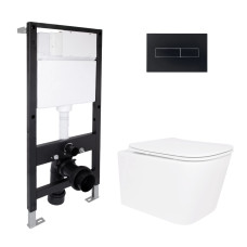 Готове рішення Qtap для ванної кімнати: підвісний унітаз Crow Rimless 485x340x330 + комплект інсталяції Standard (лінійна клавіша Black)