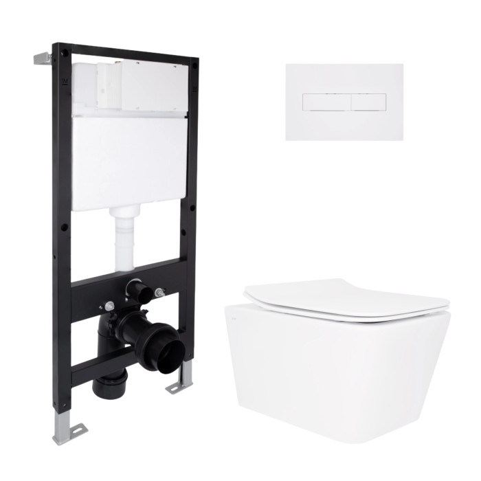 Готове рішення Qtap для ванної кімнати: підвісний унітаз Crow Rimless 520x360x290 + комплект інсталяції Standard (лінійна клавіша White)