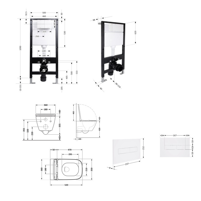 Готове рішення Qtap для ванної кімнати: підвісний унітаз Crow Rimless 520x360x290 + комплект інсталяції Standard (лінійна клавіша White)