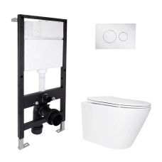 Готове рішення Qtap для ванної кімнати: підвісний унітаз Swan Ultra Quiet 520x360x320 + комплект інсталяції Standard (кругла клавіша Chrome)