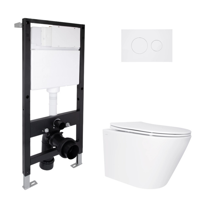 Готове рішення Qtap для ванної кімнати: підвісний унітаз Swan Ultra Quiet 520x360x320 + комплект інсталяції Standard (кругла клавіша White)