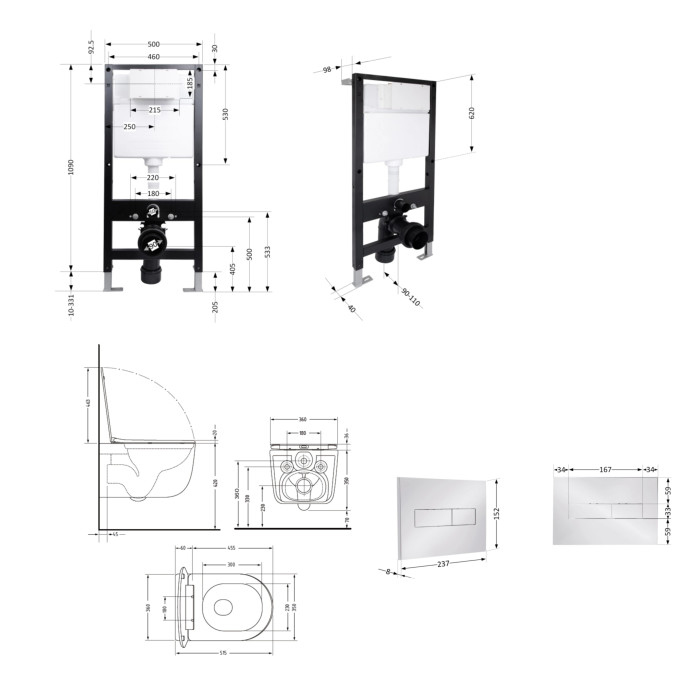 Готове рішення Qtap для ванної кімнати: підвісний унітаз Taurus Ultra Quiet 515x360x350 + комплект інсталяції Standard (лінійна клавіша Chrome)