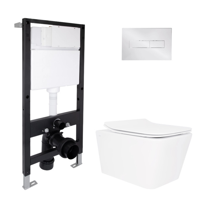 Готове рішення Qtap для ванної кімнати: підвісний унітаз Crow Rimless 520x360x290 + комплект інсталяції Standard (лінійна клавіша Chrome)