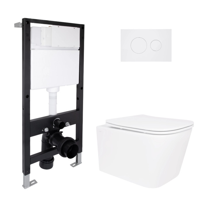 Готове рішення Qtap для ванної кімнати: підвісний унітаз Crow Ultra Quiet 485x340x290 + комплект інсталяції Standard (кругла клавіша White)