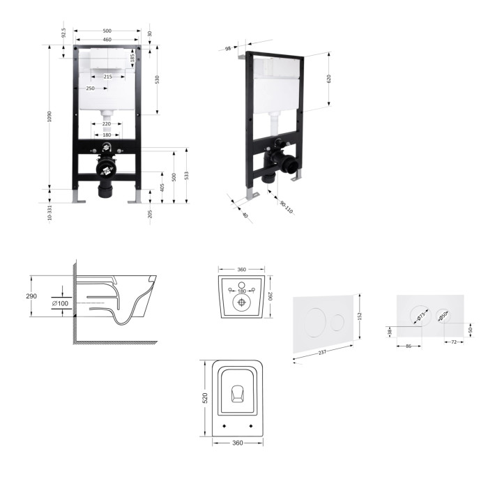Готове рішення Qtap для ванної кімнати: підвісний унітаз Crow Ultra Quiet 520x360x290 + комплект інсталяції Standard (кругла клавіша White)