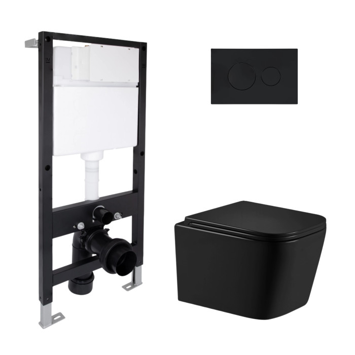 Готове рішення Qtap для ванної кімнати: підвісний унітаз Crow Ultra Quiet 485x340x290 + комплект інсталяції Standard (кругла клавіша Black)