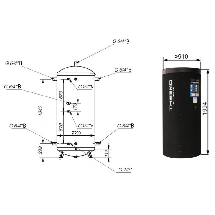 Теплоакумулятор Thermo Alliance TA-ТАМ-00 1000 з ізоляцією 60 мм