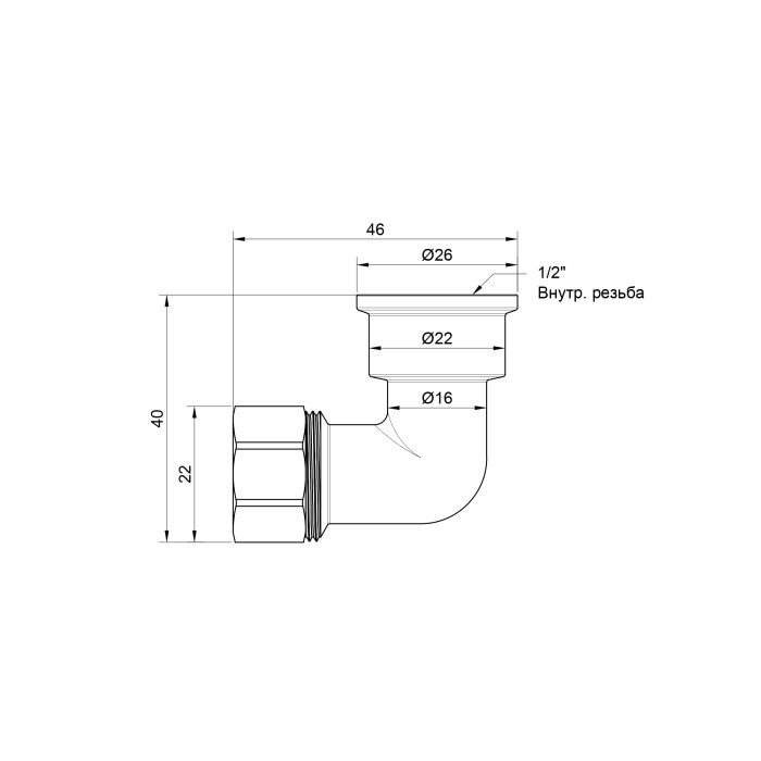 Кут обтискний Thermo Alliance Standart 16х1/2" ВР SD156W1615
