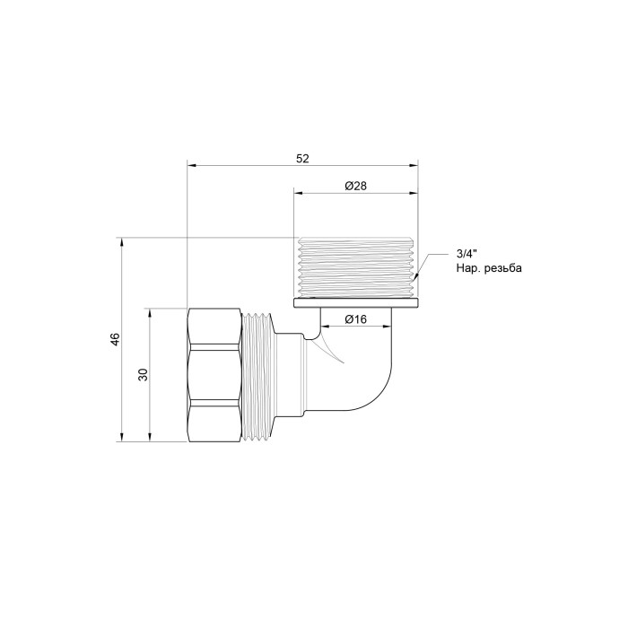 Кут обтискний Thermo Alliance Standart 20х3/4" ЗР SD157W2020