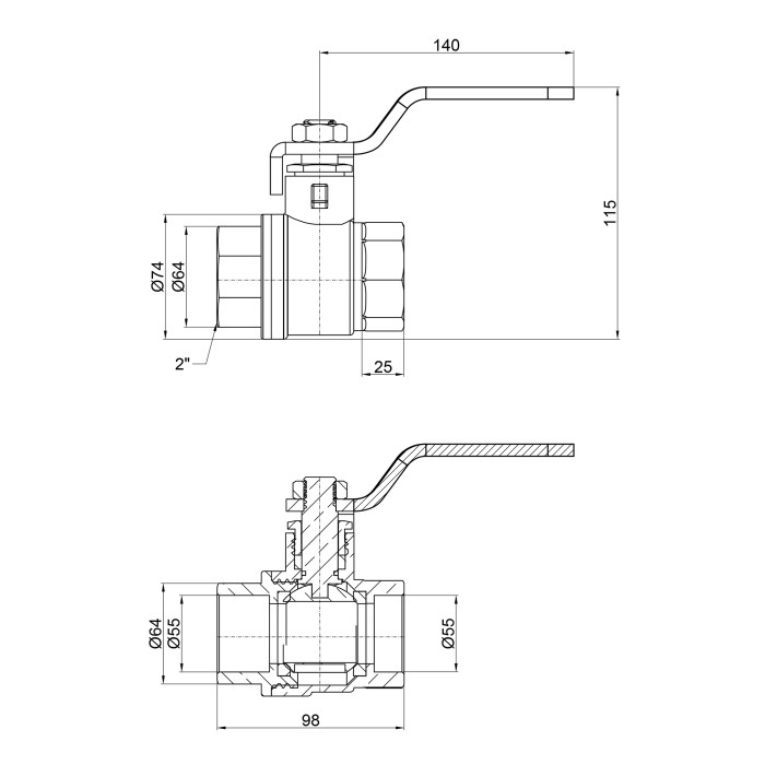 Кран кульовий Thermo Alliance Base 2" ВР для води (важіль) SD600W50