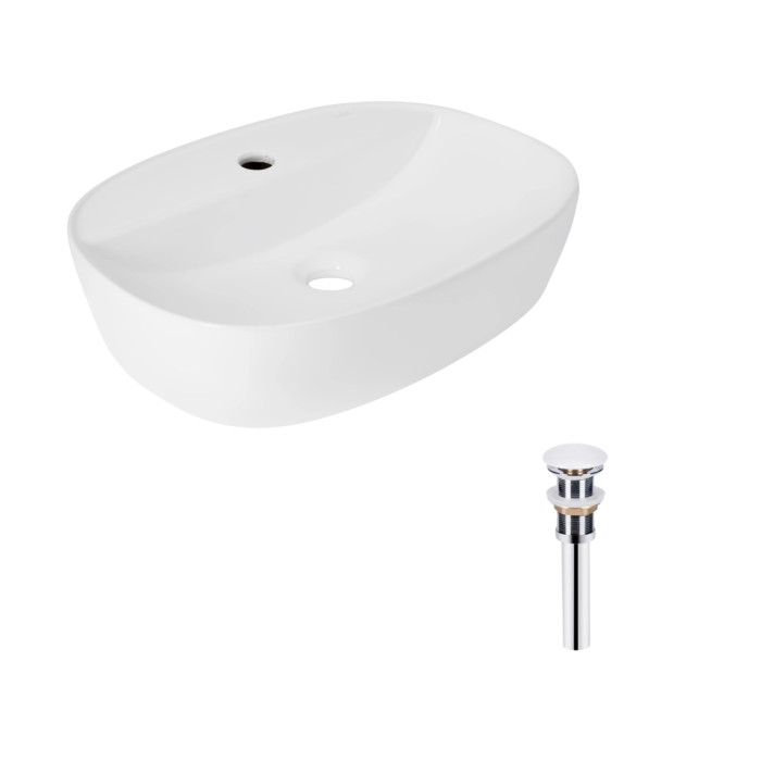 Комплект Qtap Scorpio: Раковина накладна овальна 500x380x120 мм White + Донний клапан PU02