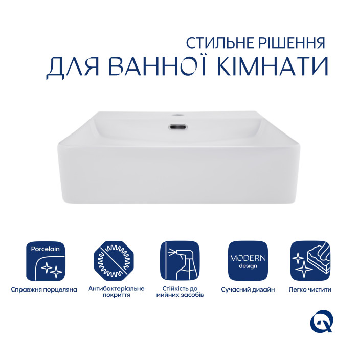 Комплект Qtap Nando LT: Раковина підвісна прамокутна 500х420х130 мм White + Донний клапан PU02O