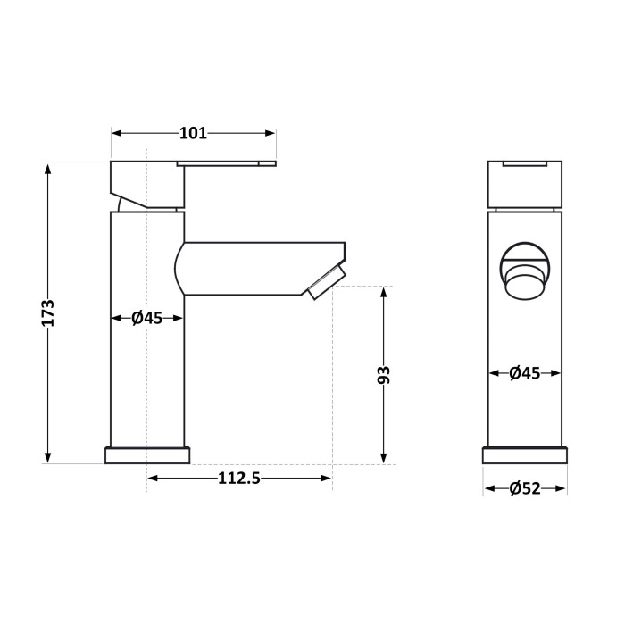 Змішувач для раковини Brinex Pure 001F низький  Graphite BRIPUR001FGRP
