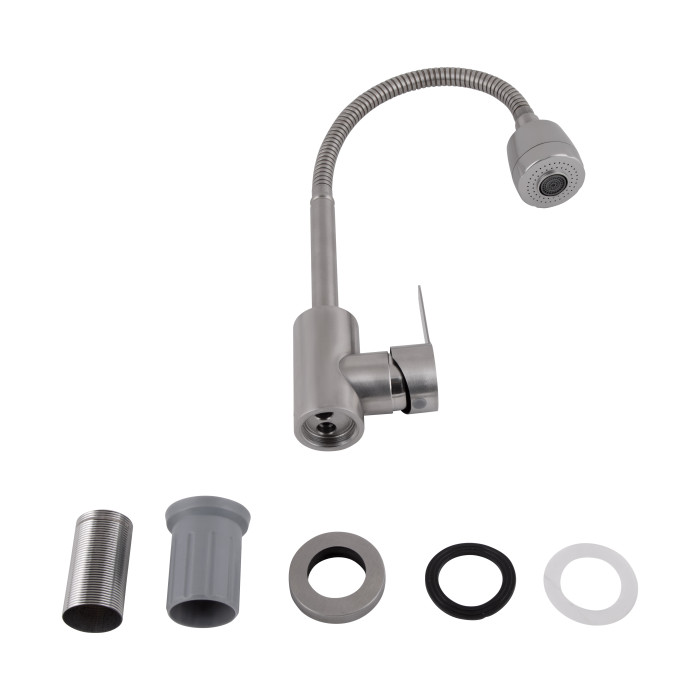 Змішувач для кухні Brinex Pure 015F41 з гнучким виливом   Nickel BRIPUR015F41NKL