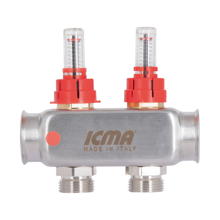 Колектор Icma № К073 з витратомірами (нерж.) 1" х 3/4" на 2 виходи