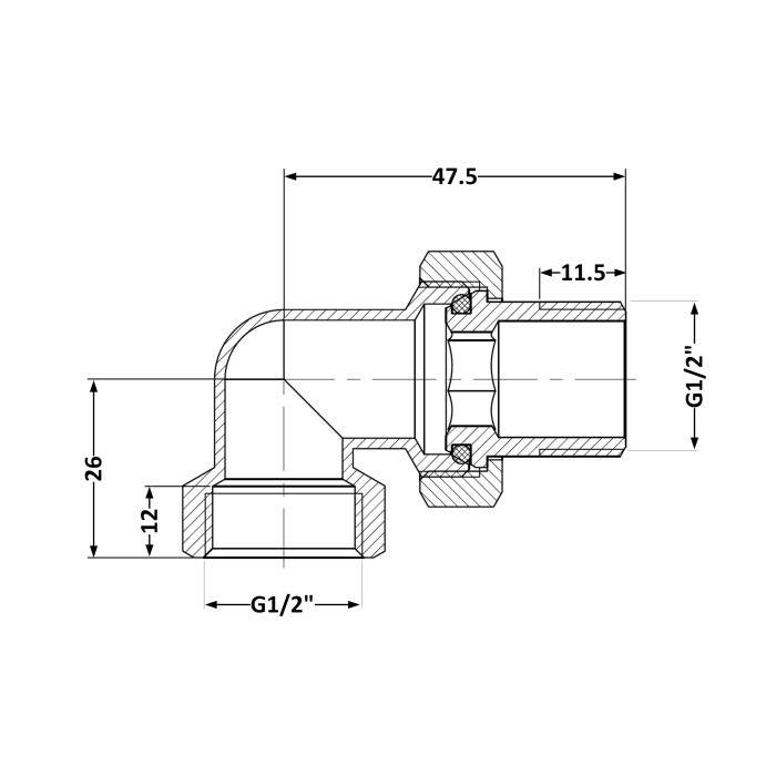Згін-американка Thermo Alliance Standart 1/2"ВЗ нікель, кутовий TAS191W15